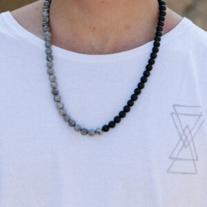 Collar Ónix mate con Jaspe gris regulable