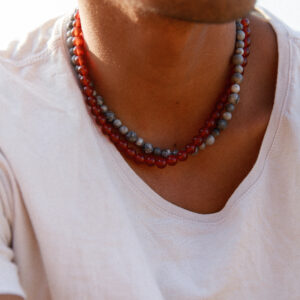 Pack de 2 collares Ágata fuego y Jaspe gris minimal